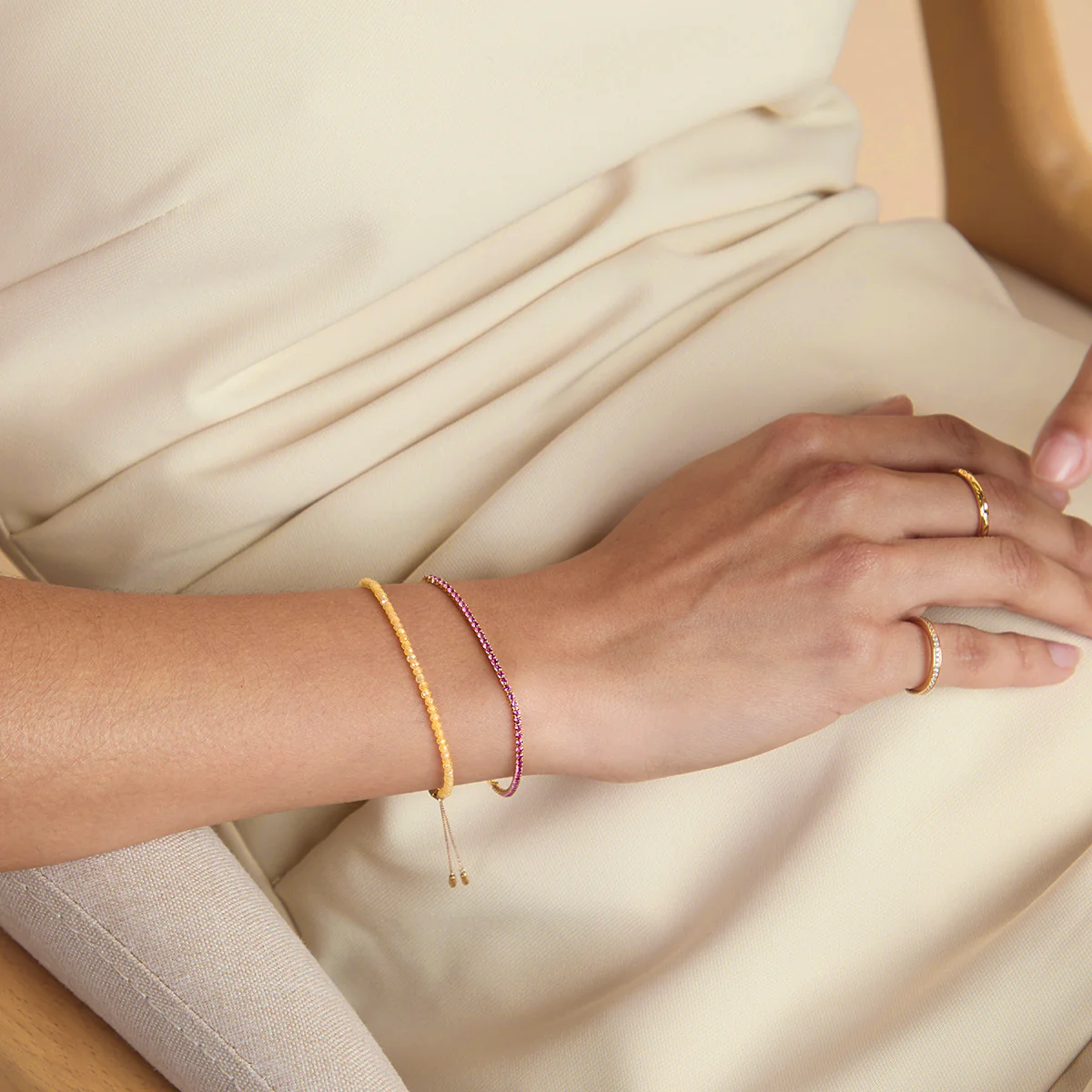 Citrine November Beaded Bracelet in Solid Gold - Image 3