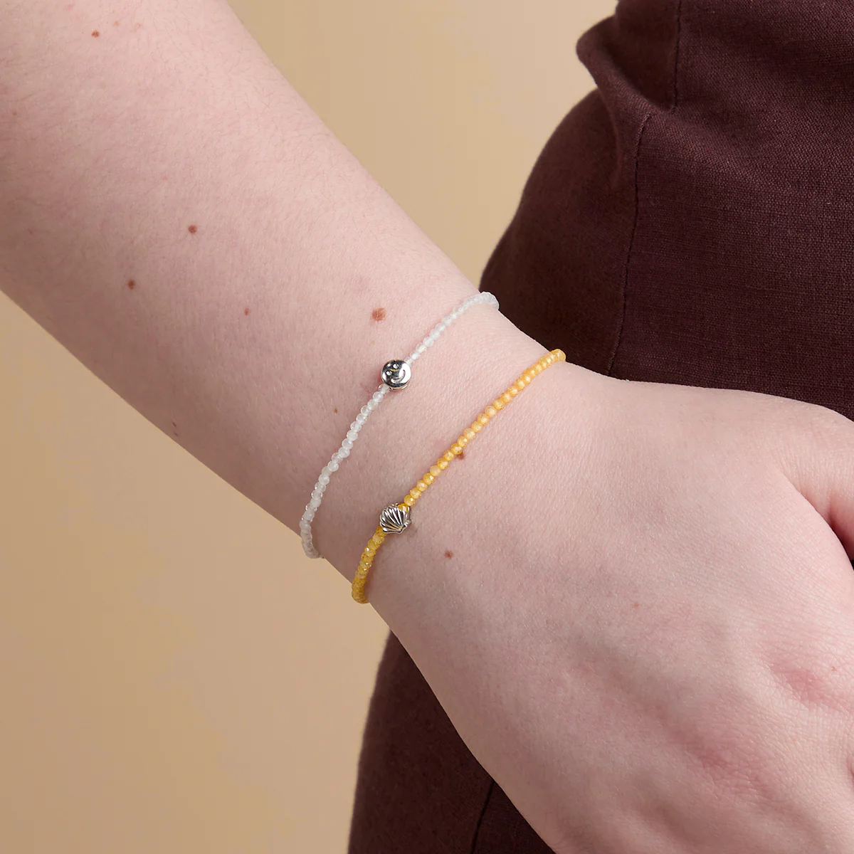 Citrine November Beaded Bracelet in Solid White Gold - Image 3
