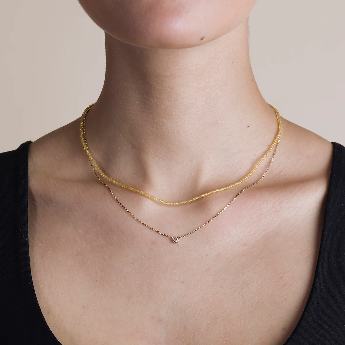 Citrine November Beaded Necklace in Solid Gold - Image 3