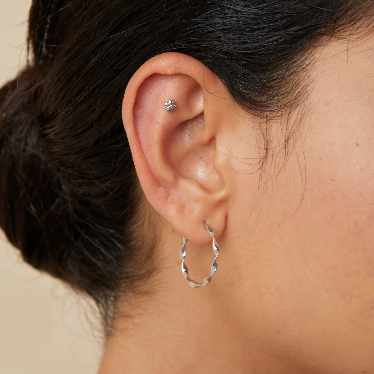 Clover Piercing Stud in Solid White Gold - Image 2