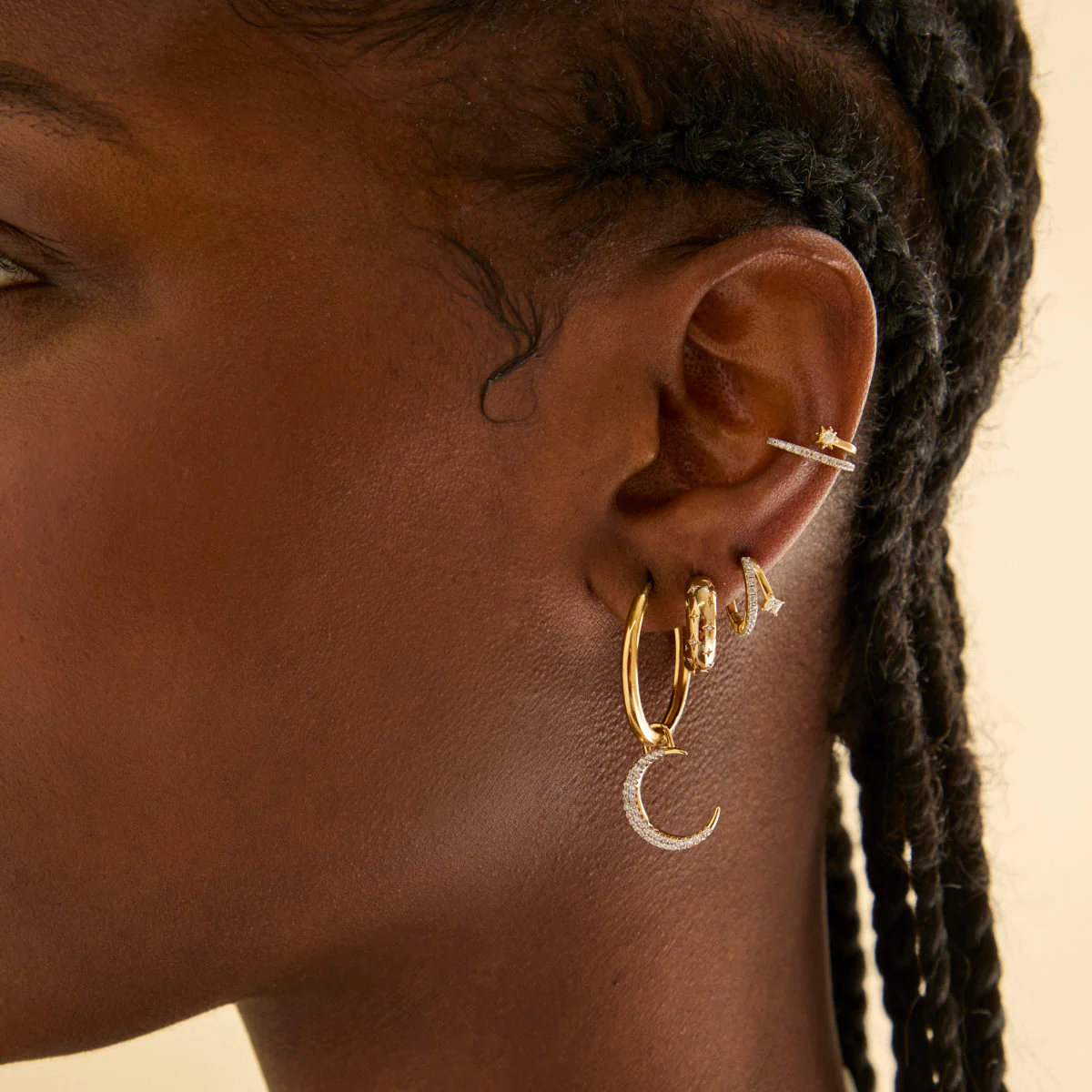 Cosmic Illusion Crystal Ear Cuff in Gold - Image 3