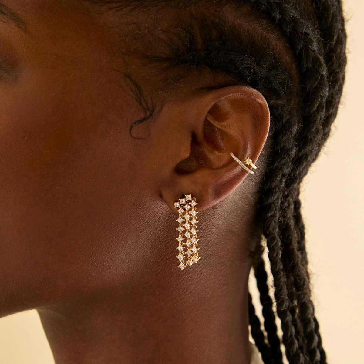 Cosmic Illusion Crystal Ear Cuff in Gold - Image 5