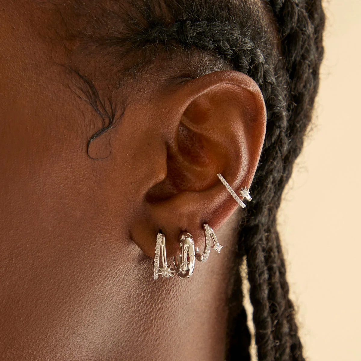 Cosmic Illusion Crystal Ear Cuff in Silver - Image 3