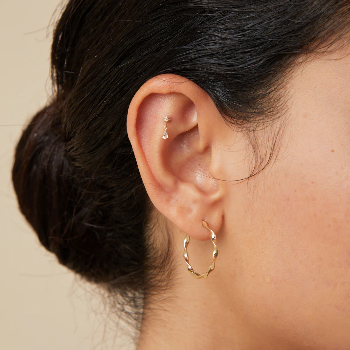 Cosmic Pear Charm Piercing Stud in Solid Gold - Image 2