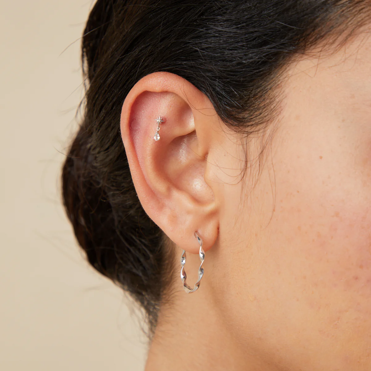 Cosmic Pear Charm Piercing Stud in Solid White Gold - Image 2