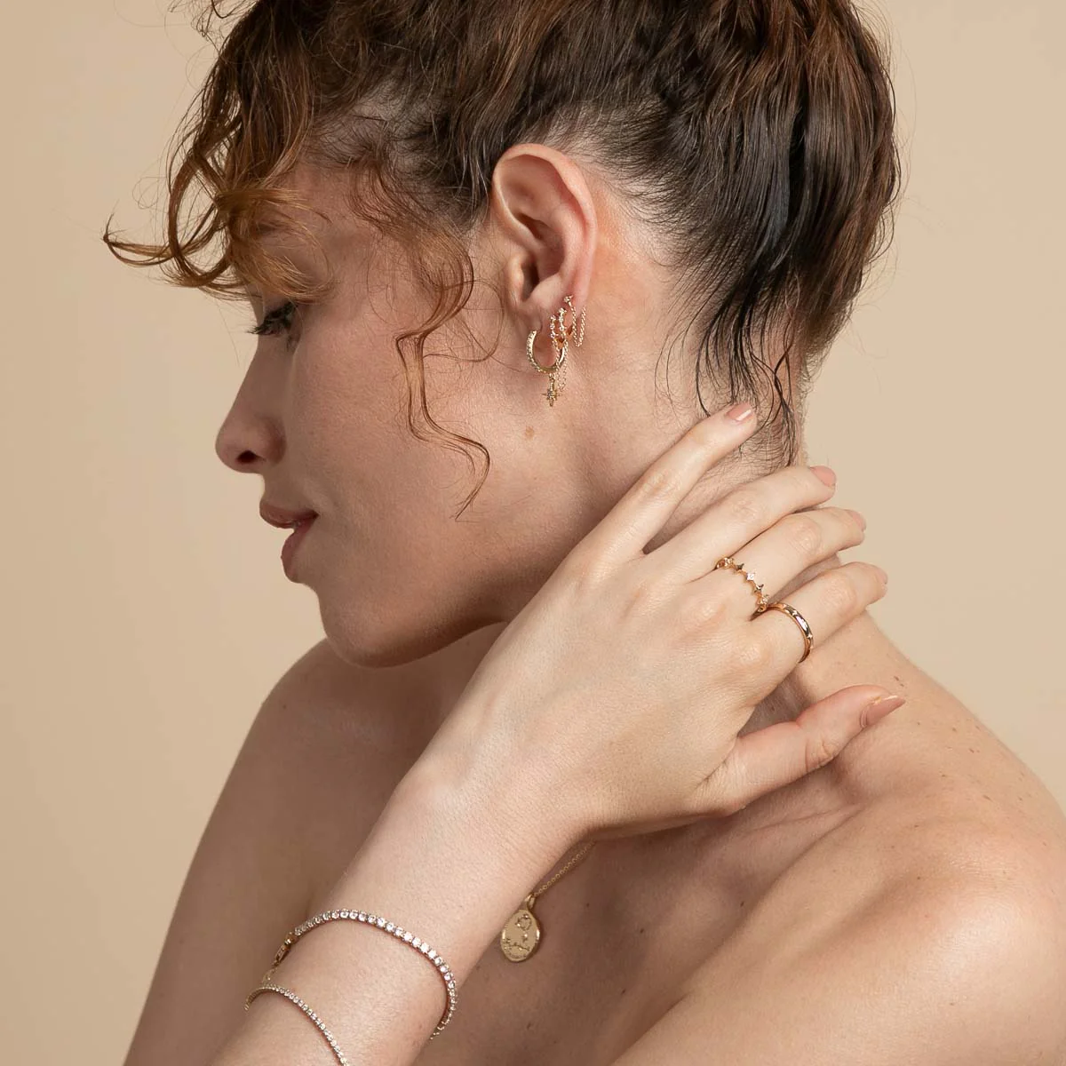 Cosmic Star Chain Stud Earrings in Gold - Image 4