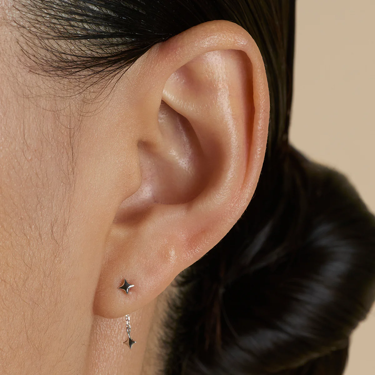 Cosmic Star Chain Studs in Solid White Gold - Image 2