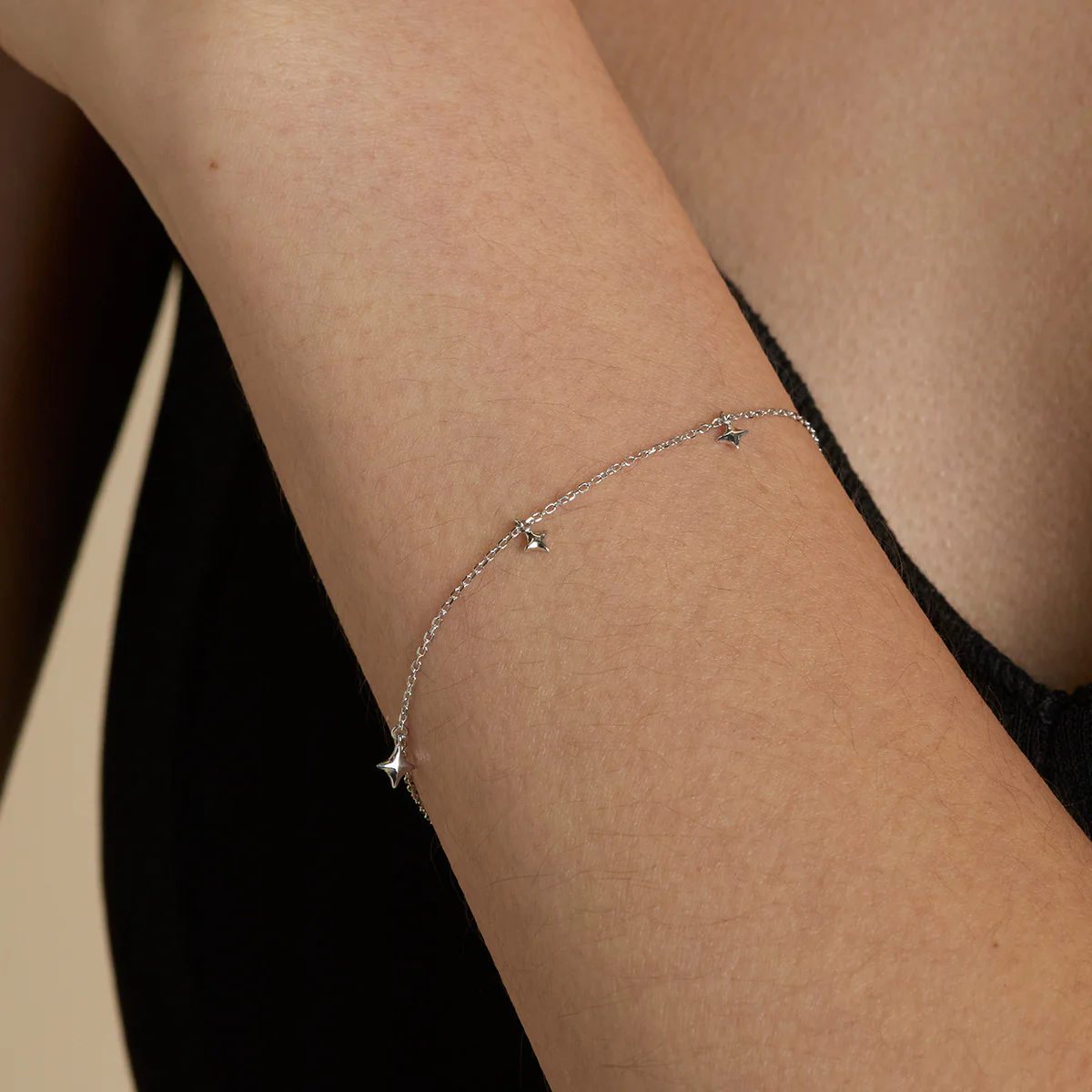 Cosmic Star Charm Bracelet in Solid White Gold - Image 2