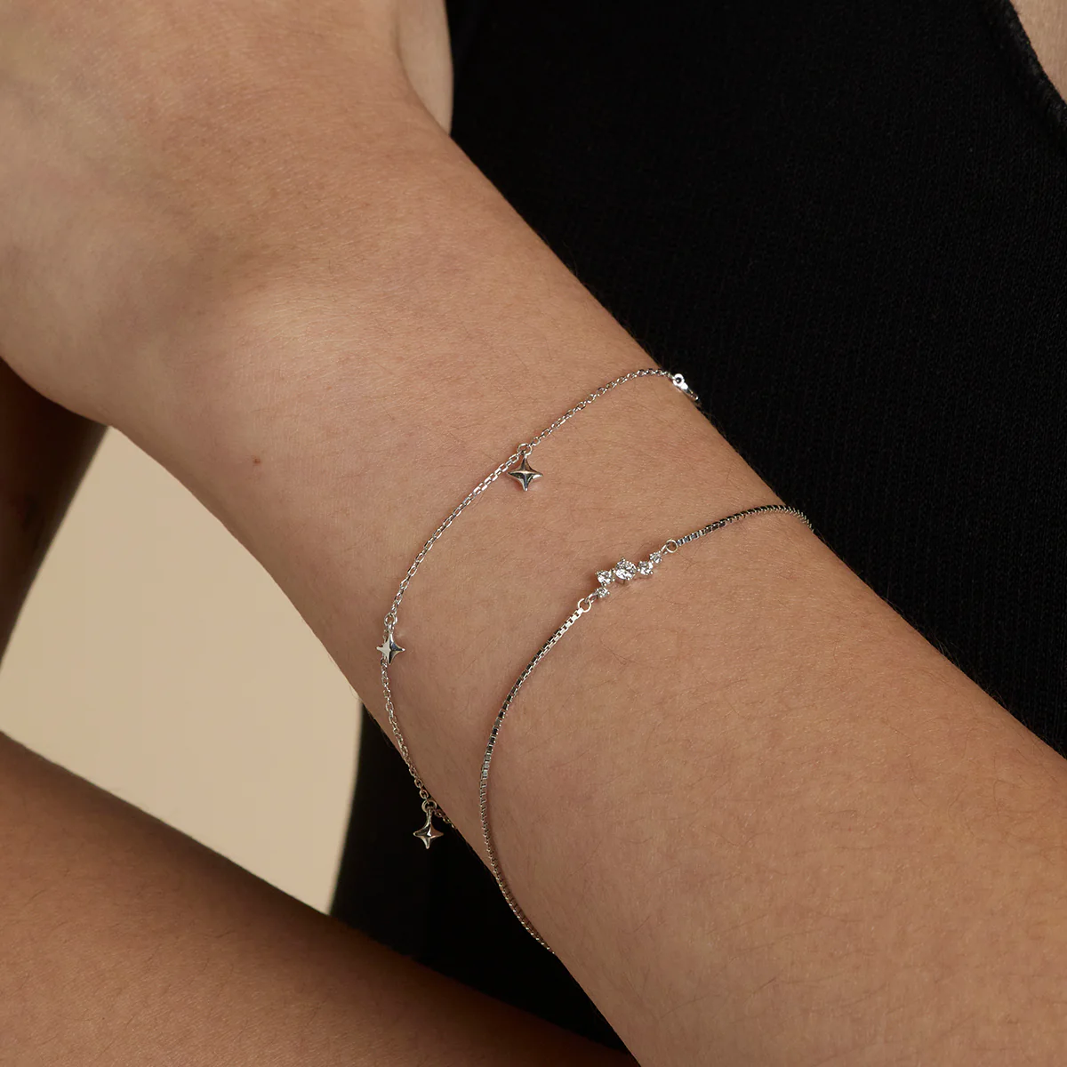 Cosmic Star Charm Bracelet in Solid White Gold - Image 3