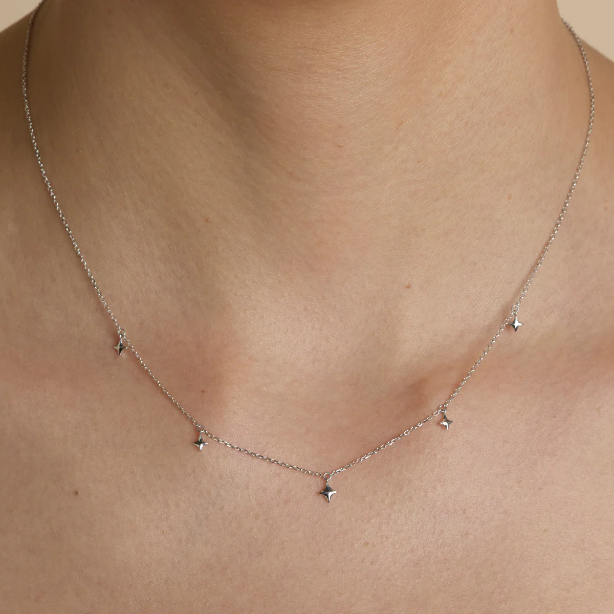 Cosmic Star Charm Necklace in Solid White Gold - Image 2