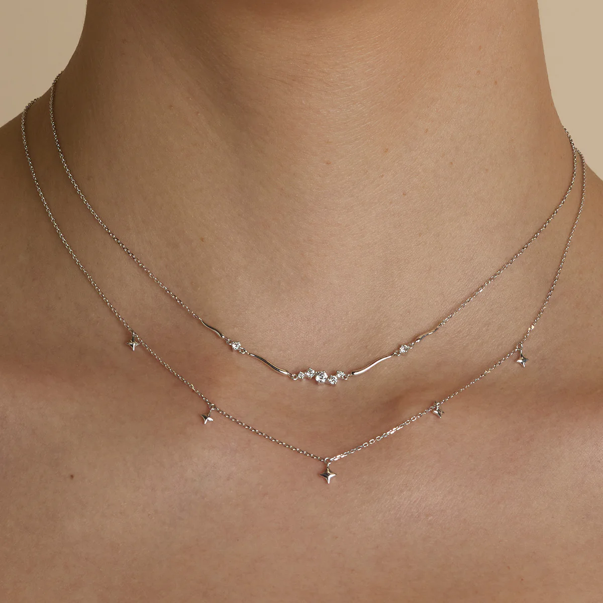 Cosmic Star Charm Necklace in Solid White Gold - Image 3