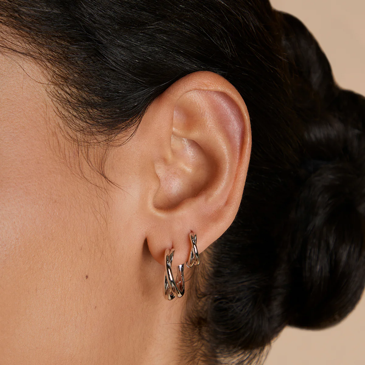Crossover Illusion Hoops in Silver - Image 3