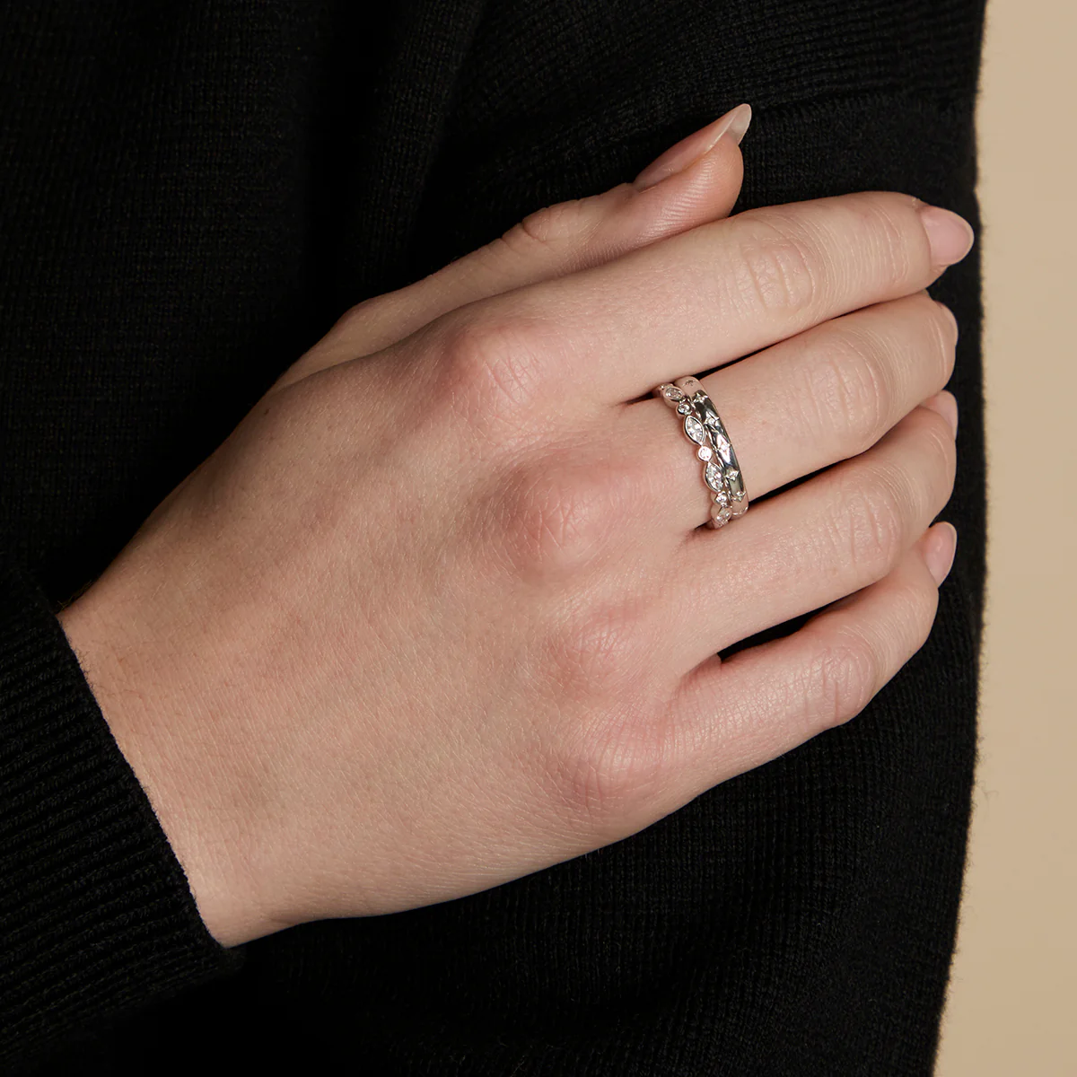 Crystal Band Ring Stacking Set in Silver - Image 2