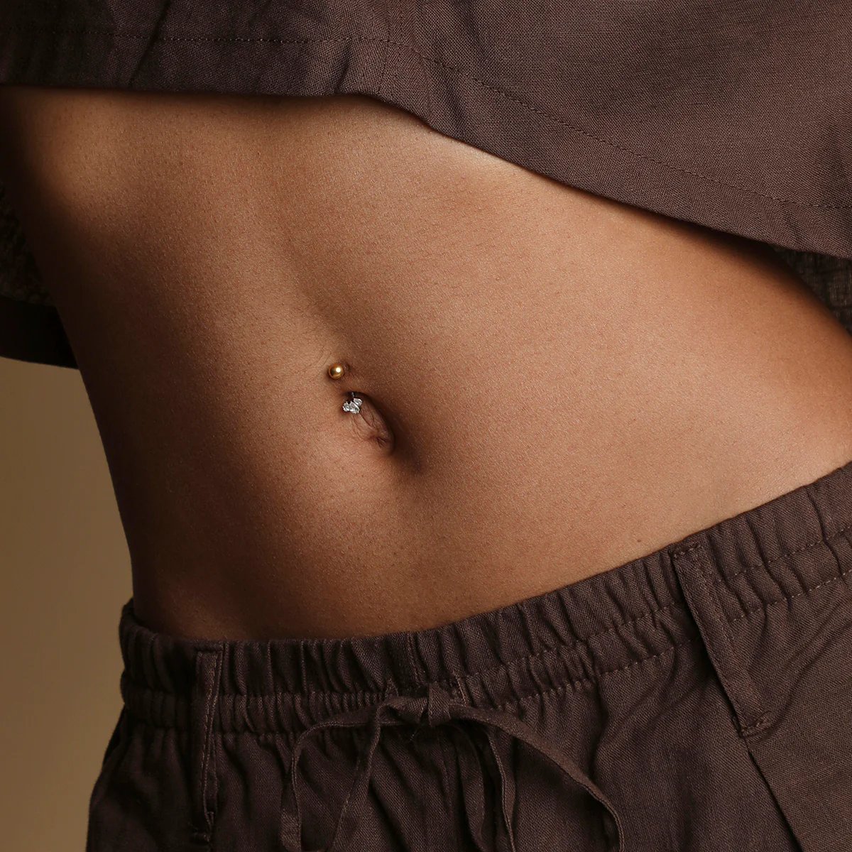Crystal Cluster Titanium Belly Bar in Gold - Image 2