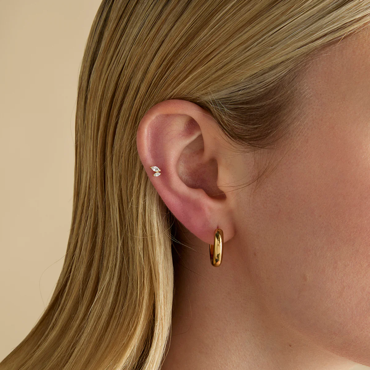 Crystal Double Marquise Titanium Piercing Stud in Gold - Image 2