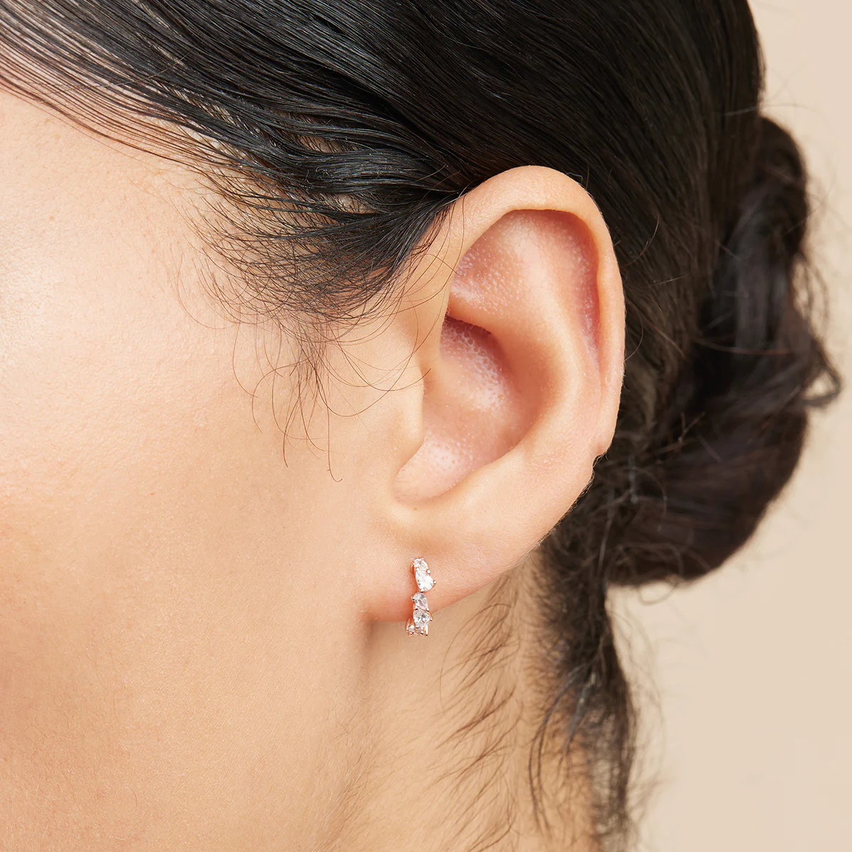 Crystal Pear Huggies in Rose Gold - Image 2