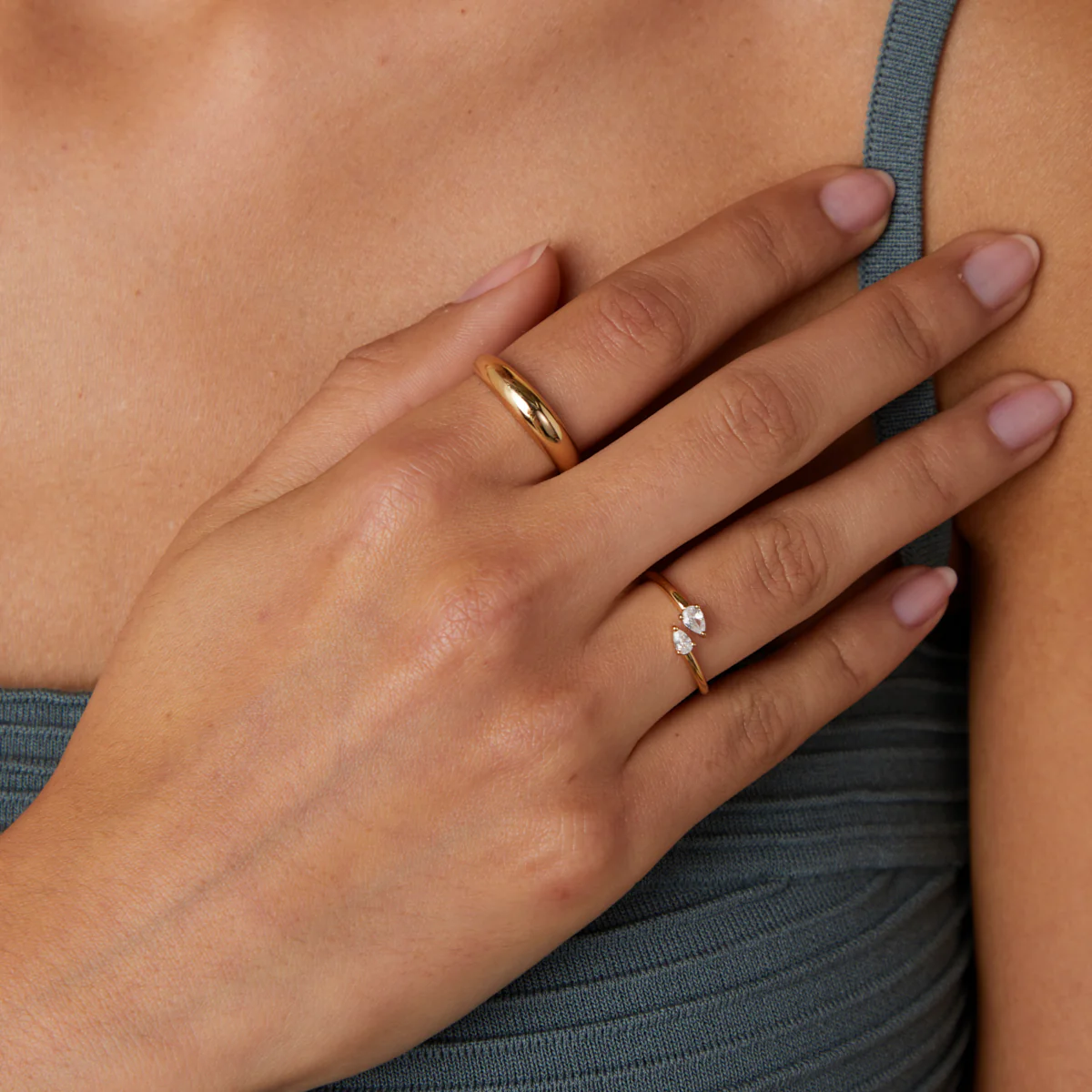 Crystal Pear Open Ring in Gold - Image 3