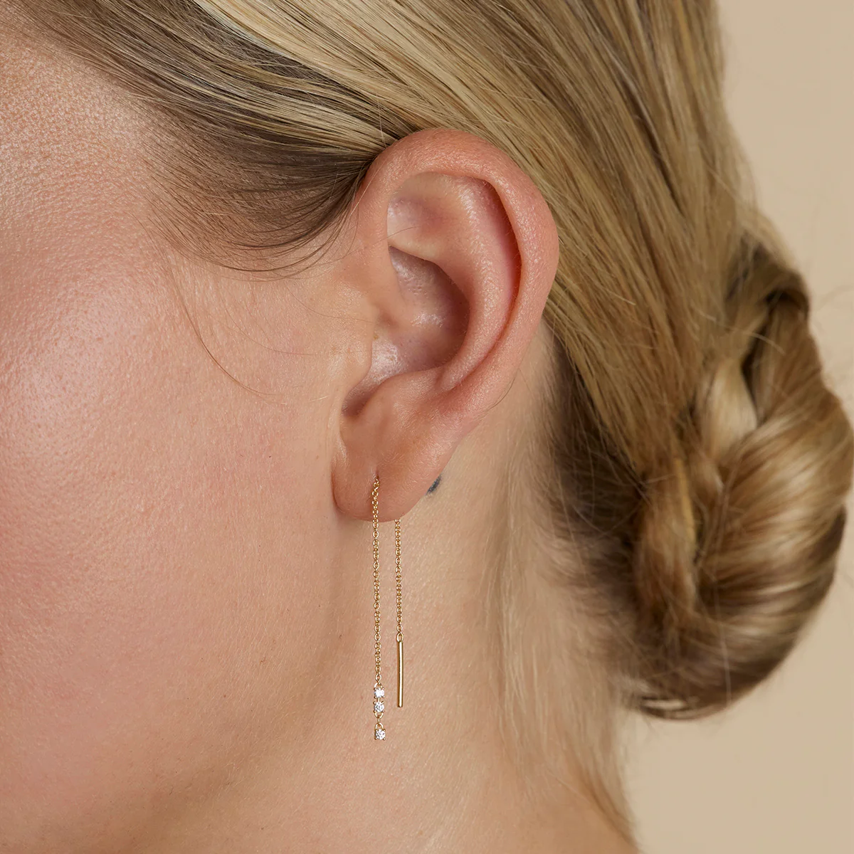 Crystal Thread Through Earrings in Gold - Image 3