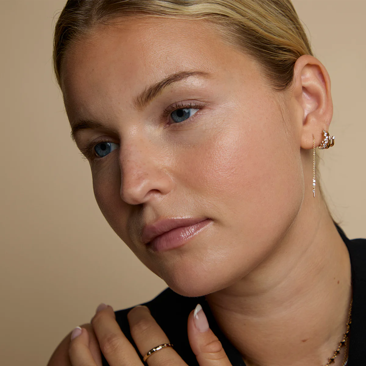Crystal Thread Through Earrings in Gold - Image 4