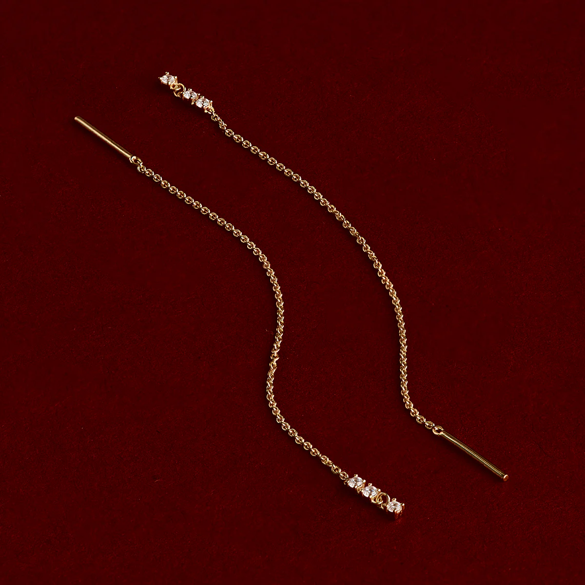 Crystal Thread Through Earrings in Gold - Image 5