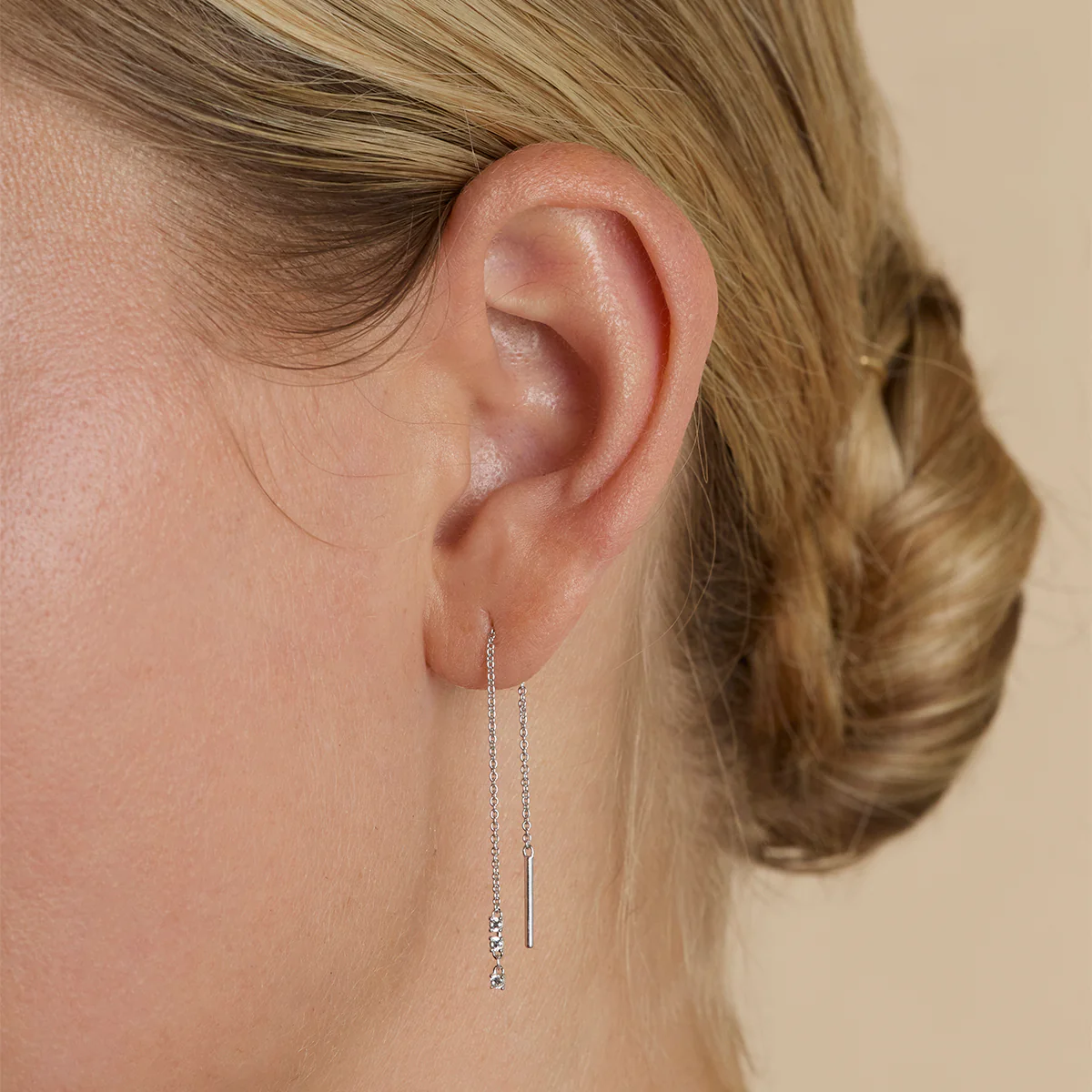Crystal Thread Through Earrings in Silver - Image 3