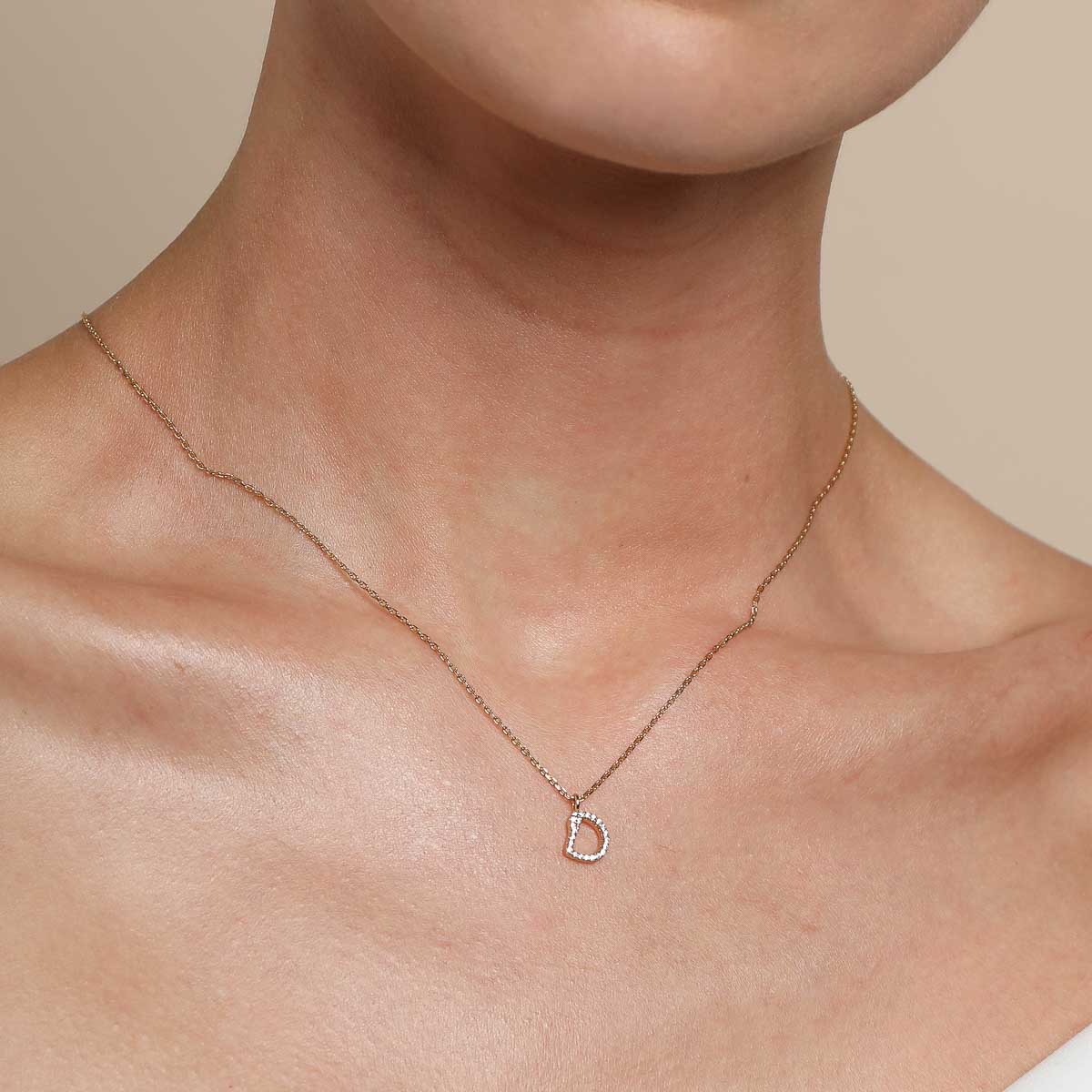 D Initial Pavé Pendant Necklace in Gold - Image 2
