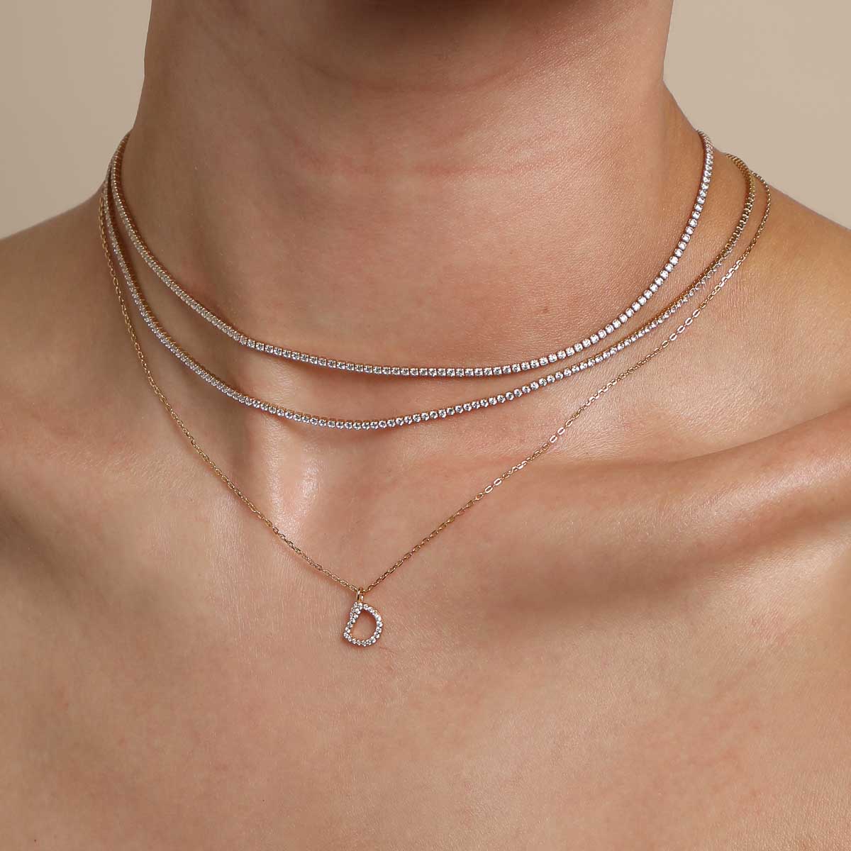 D Initial Pavé Pendant Necklace in Gold - Image 3