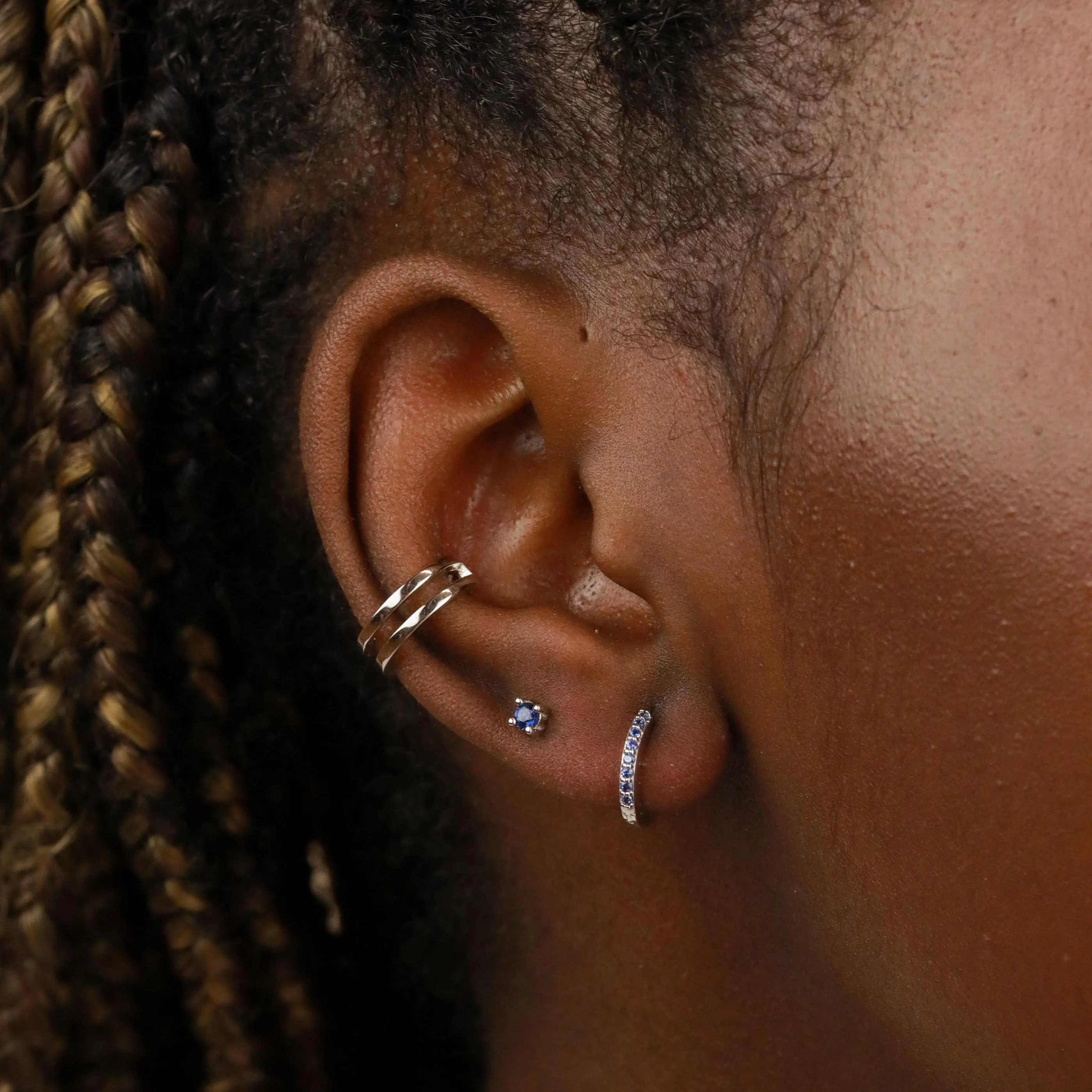 December Birthstone Stud Earrings in Silver with Tanzanite CZ - Image 2
