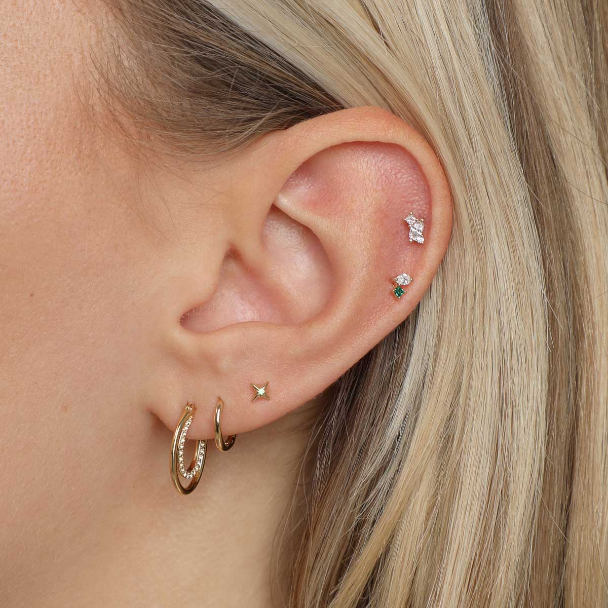 Diamond & Emerald Pear Piercing Stud in Solid Gold - Image 3