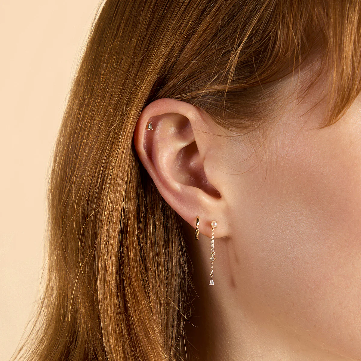 Diamond & Pearl Chain Studs in Solid Gold - Image 4