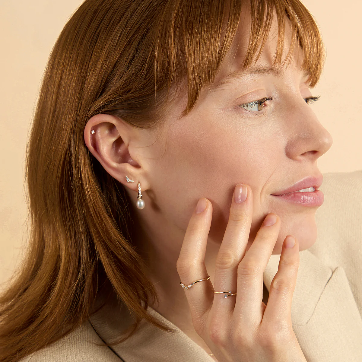 Diamond & Pearl Climber Studs in Solid Gold - Image 4