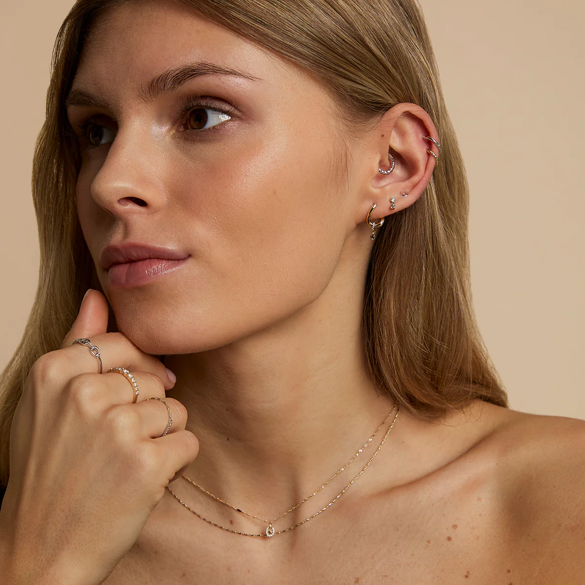 Diamond & Quartz Charm Studs in Solid Gold - Image 5