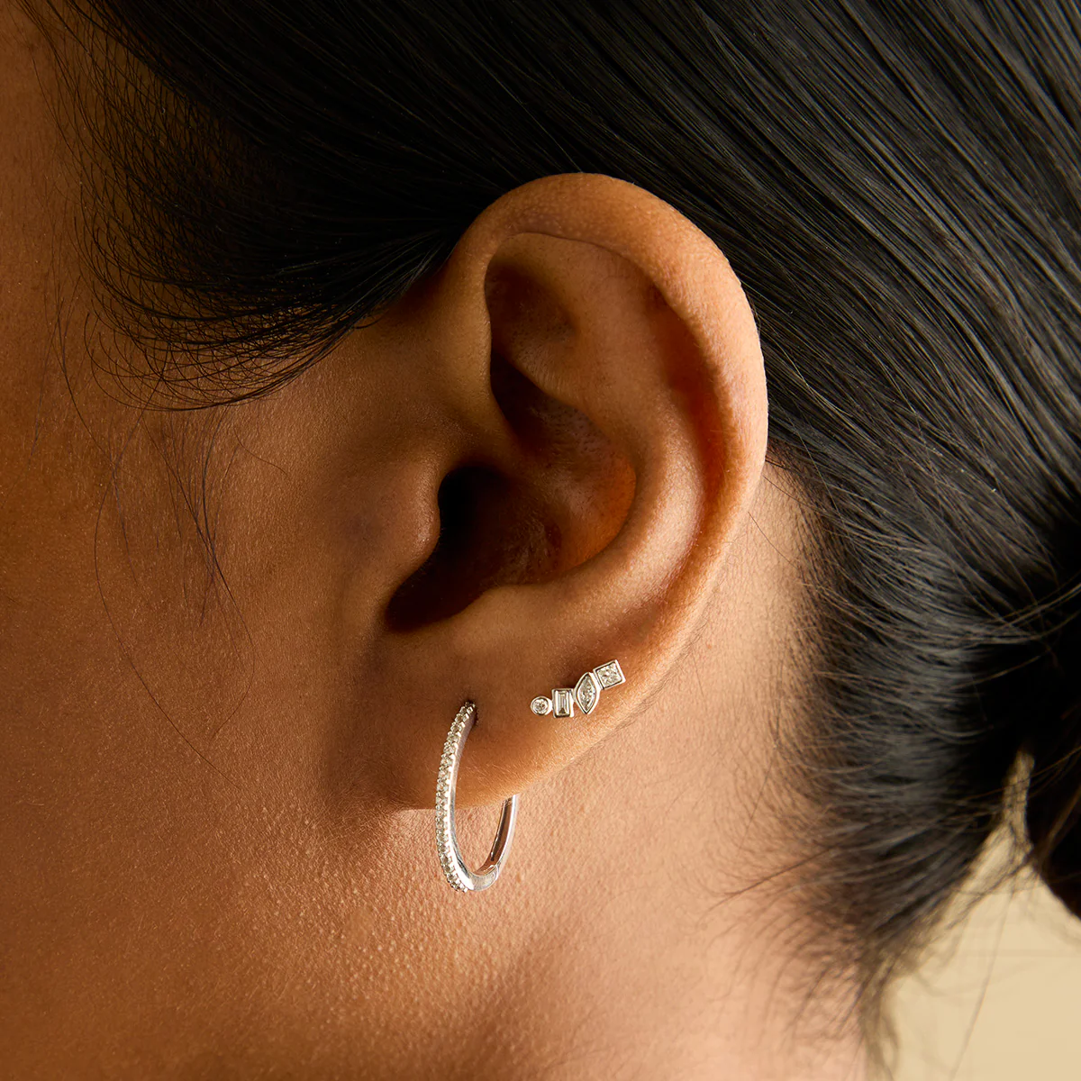 Diamond Bezel Cluster Piercing Stud in Solid White Gold - Image 2