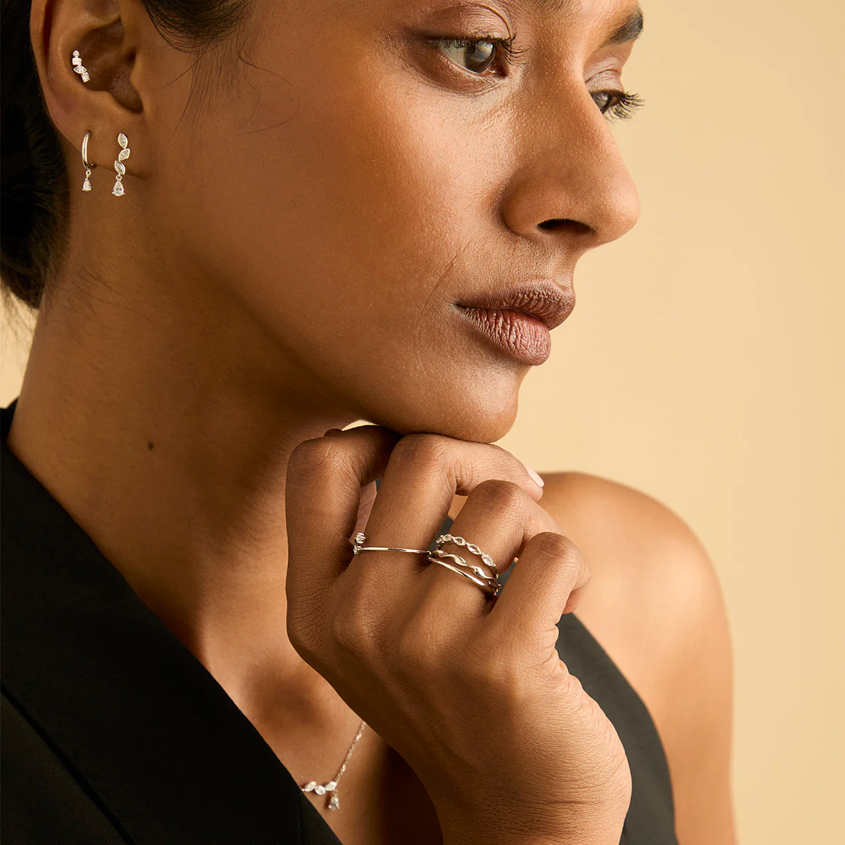 Diamond Bezel Cluster Piercing Stud in Solid White Gold - Image 4