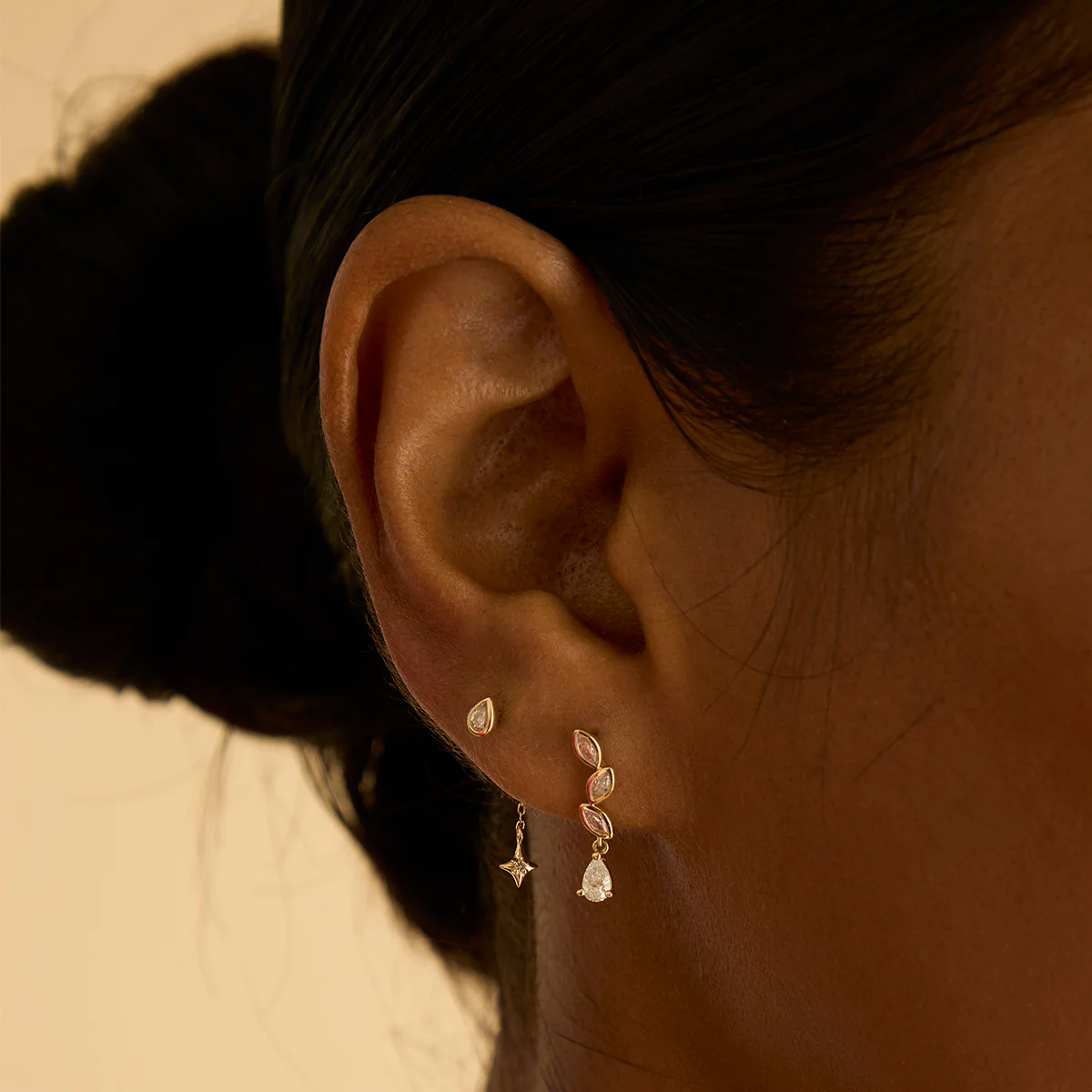 Diamond Bezel Pear Piercing Stud in Solid Gold - Image 3