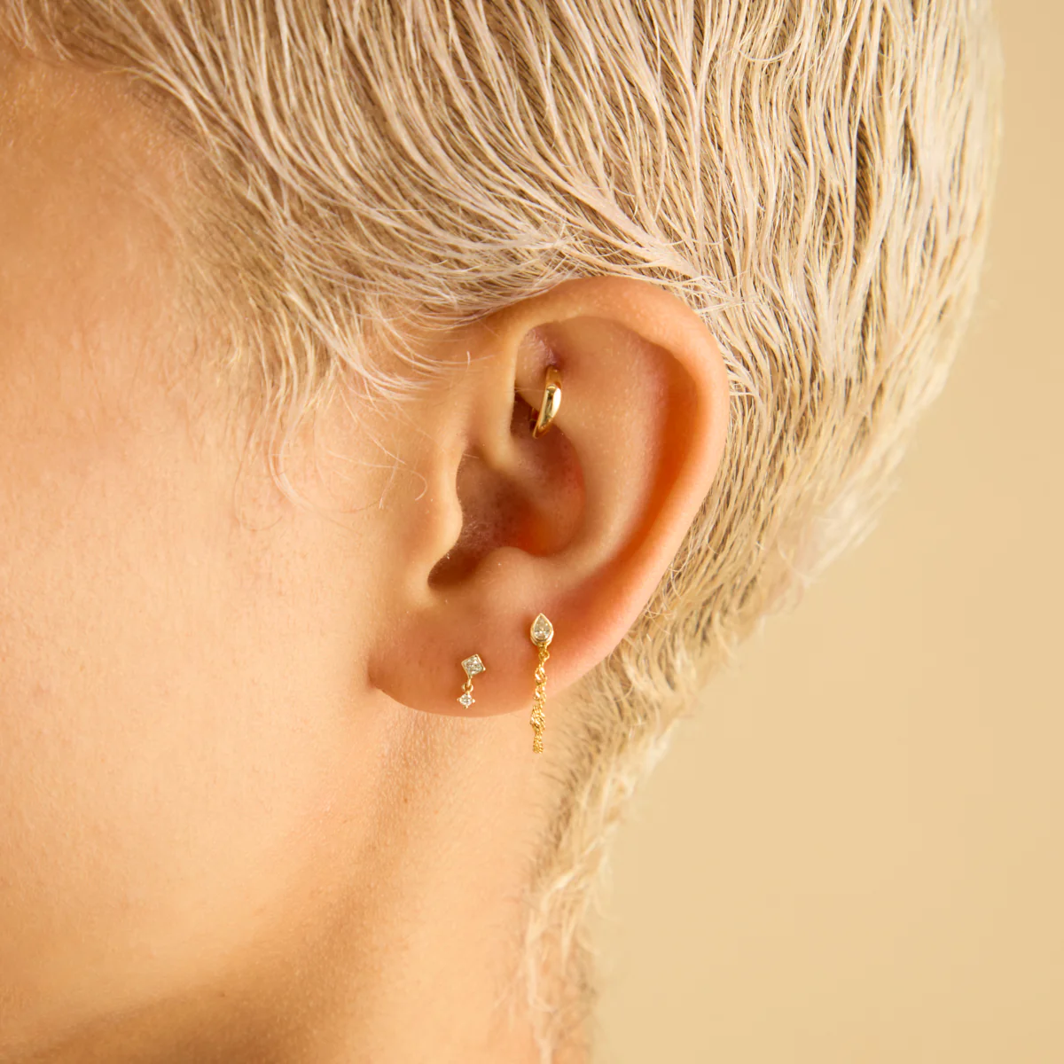 Diamond Bezel Pear Piercing Stud in Solid Gold - Image 6