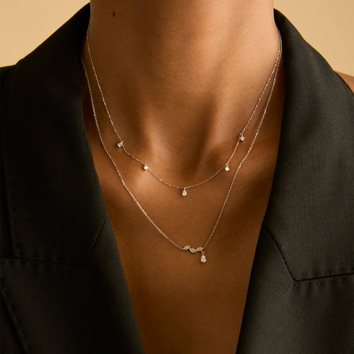 Diamond Charm Necklace in Solid White Gold - Image 3