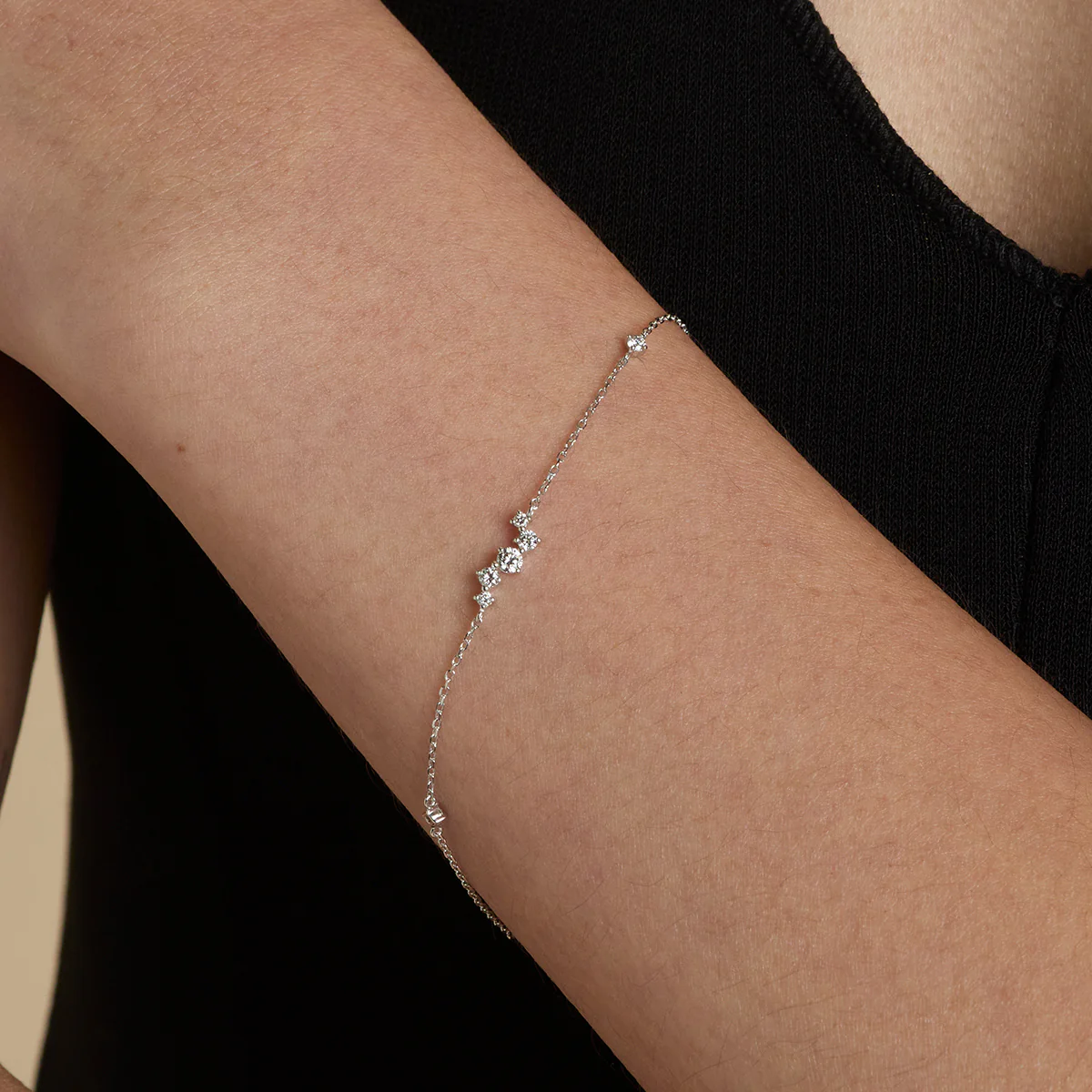 Diamond Cluster Bracelet in Solid White Gold - Image 2