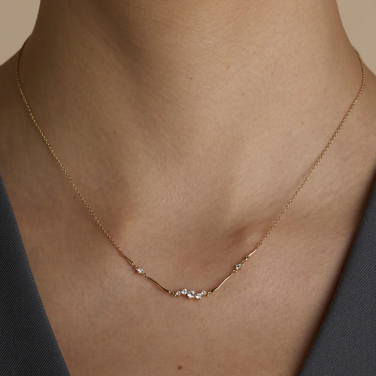 Diamond Cluster Molten Necklace in Solid Gold - Image 2