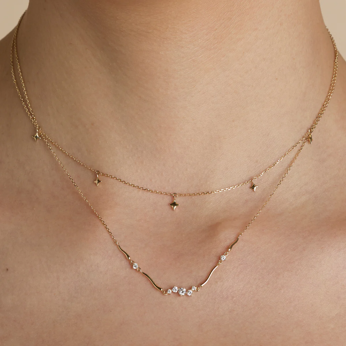 Diamond Cluster Molten Necklace in Solid Gold - Image 3