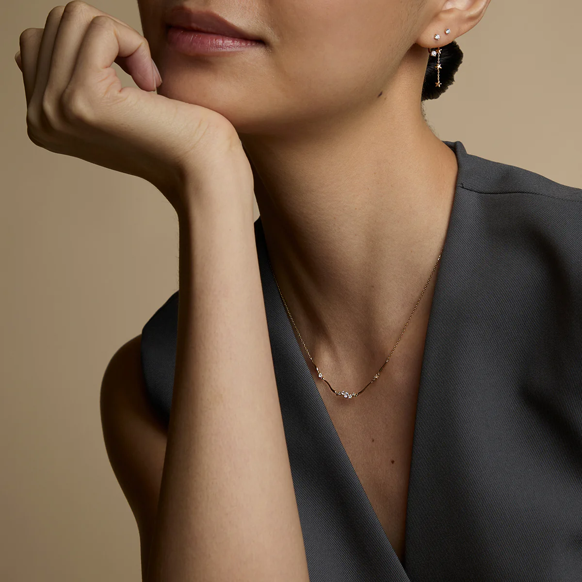 Diamond Cluster Molten Necklace in Solid Gold - Image 5