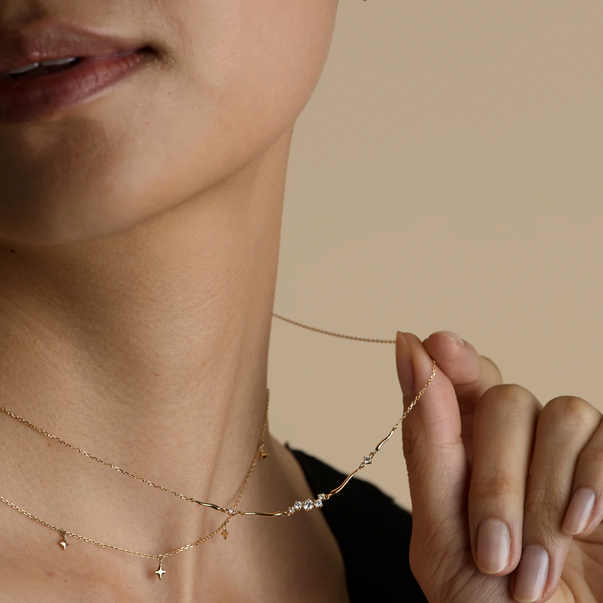 Diamond Cluster Molten Necklace in Solid Gold - Image 6