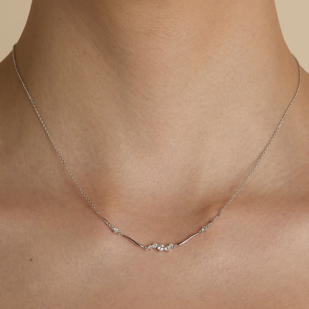 Diamond Cluster Molten Necklace in Solid White Gold - Image 2
