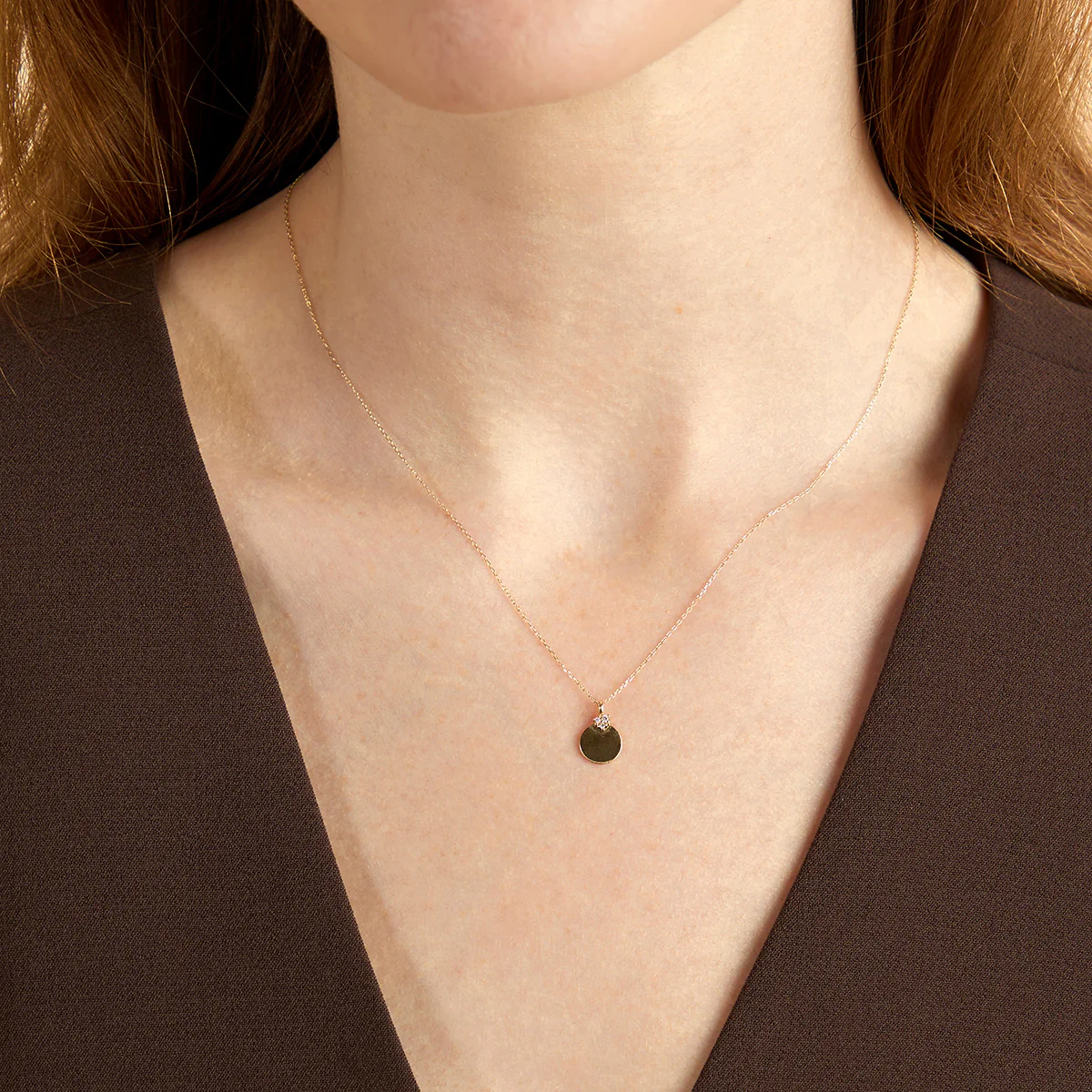 Diamond Coin Pendant Necklace in Solid Gold - Image 2