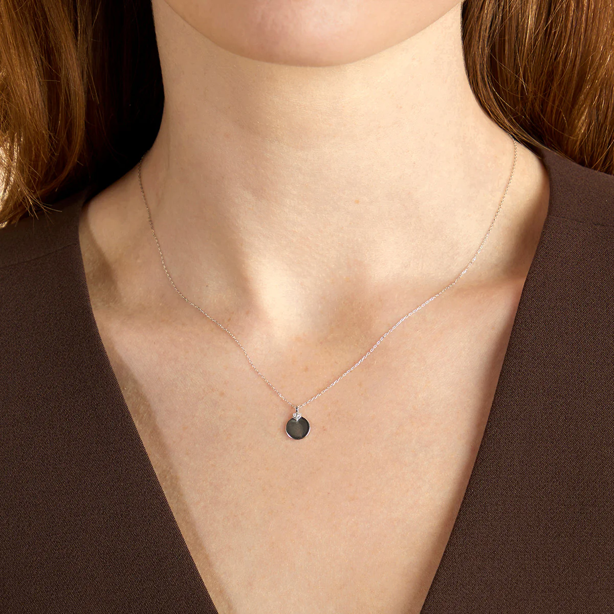 Diamond Coin Pendant Necklace in Solid White Gold - Image 2