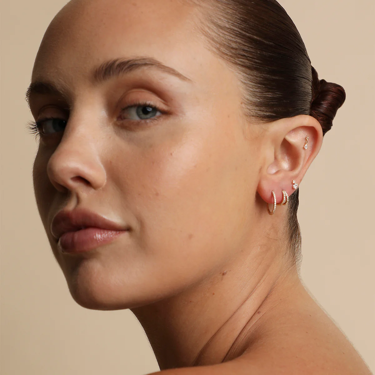 Diamond Double Gem Piercing Stud in Solid Gold - Image 4