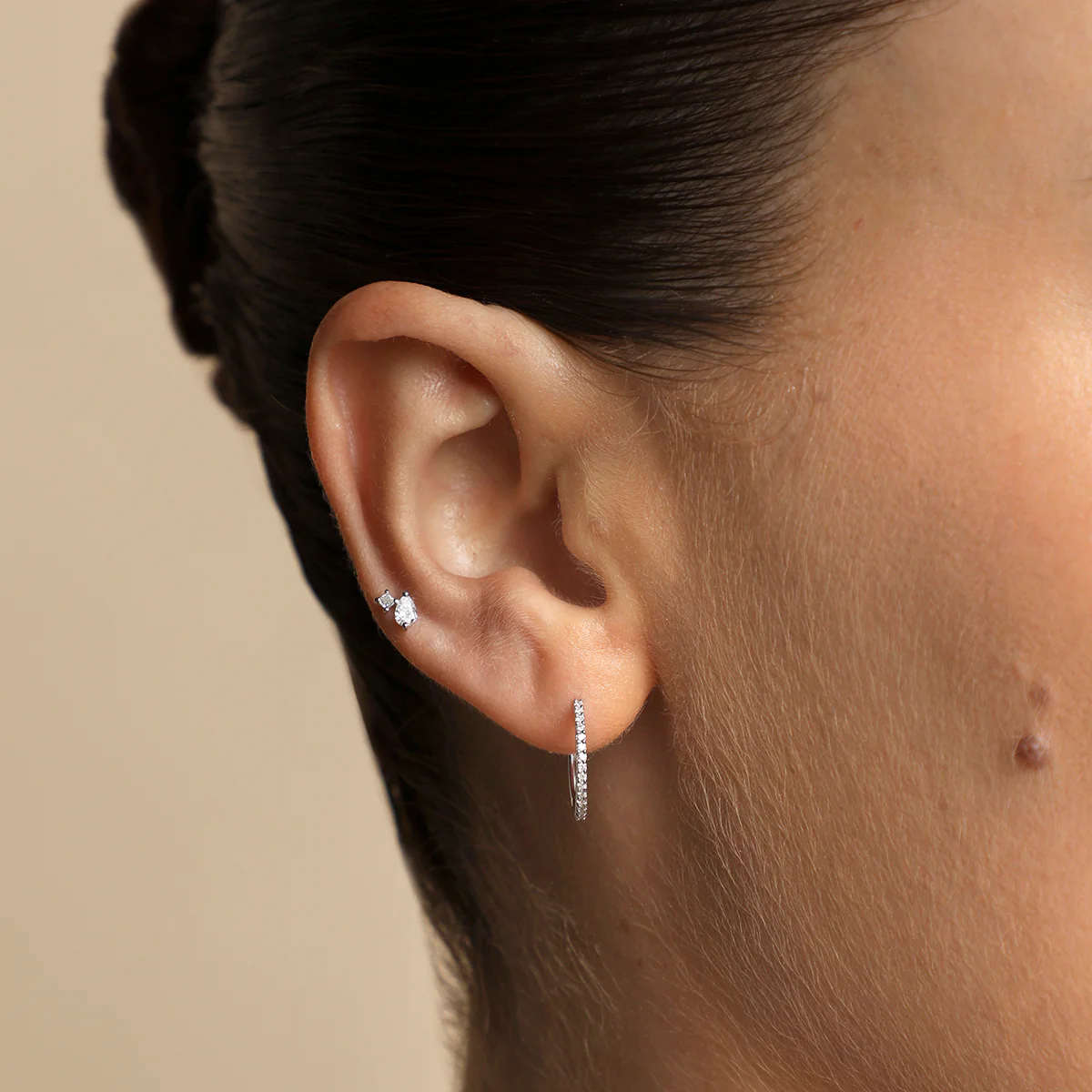 Diamond Double Gem Piercing Stud in Solid White Gold - Image 3