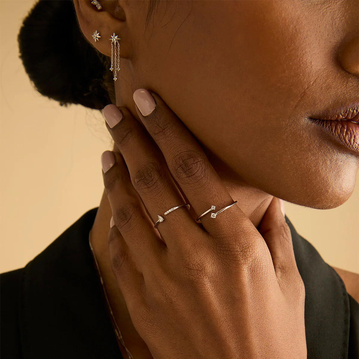 Diamond Duo Open Ring in Solid White Gold - Image 3