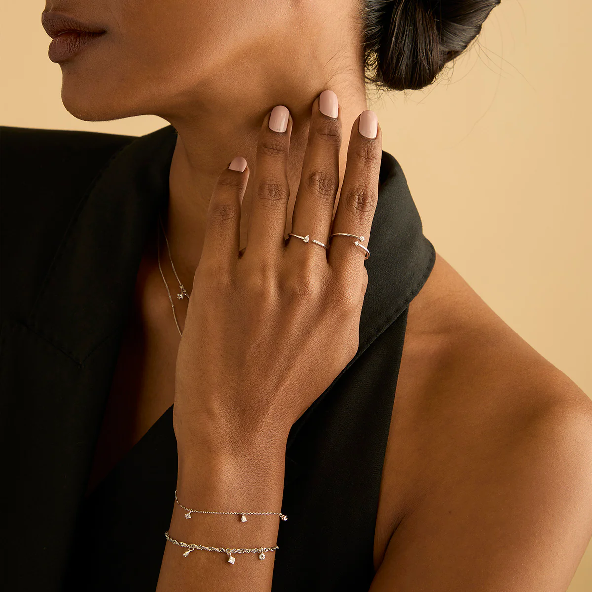 Diamond Duo Open Ring in Solid White Gold - Image 5