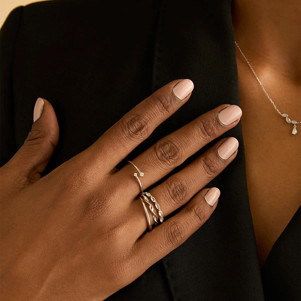 Diamond Duo Open Ring in Solid White Gold - Image 6